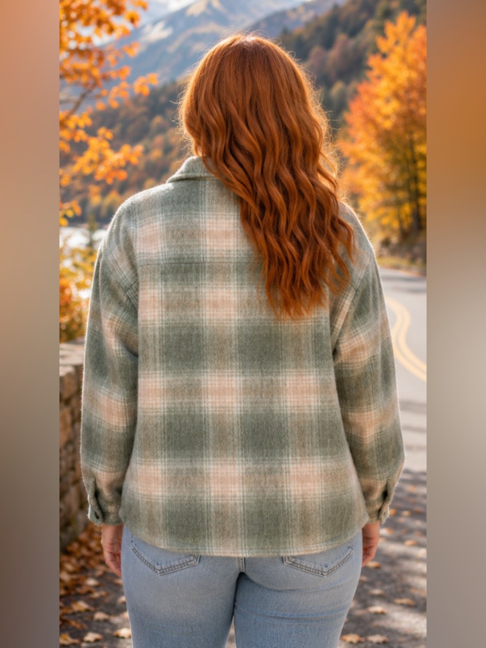 Forever 21 Plaid Shacket in Sage Green and Cream - Picture 2 of 10